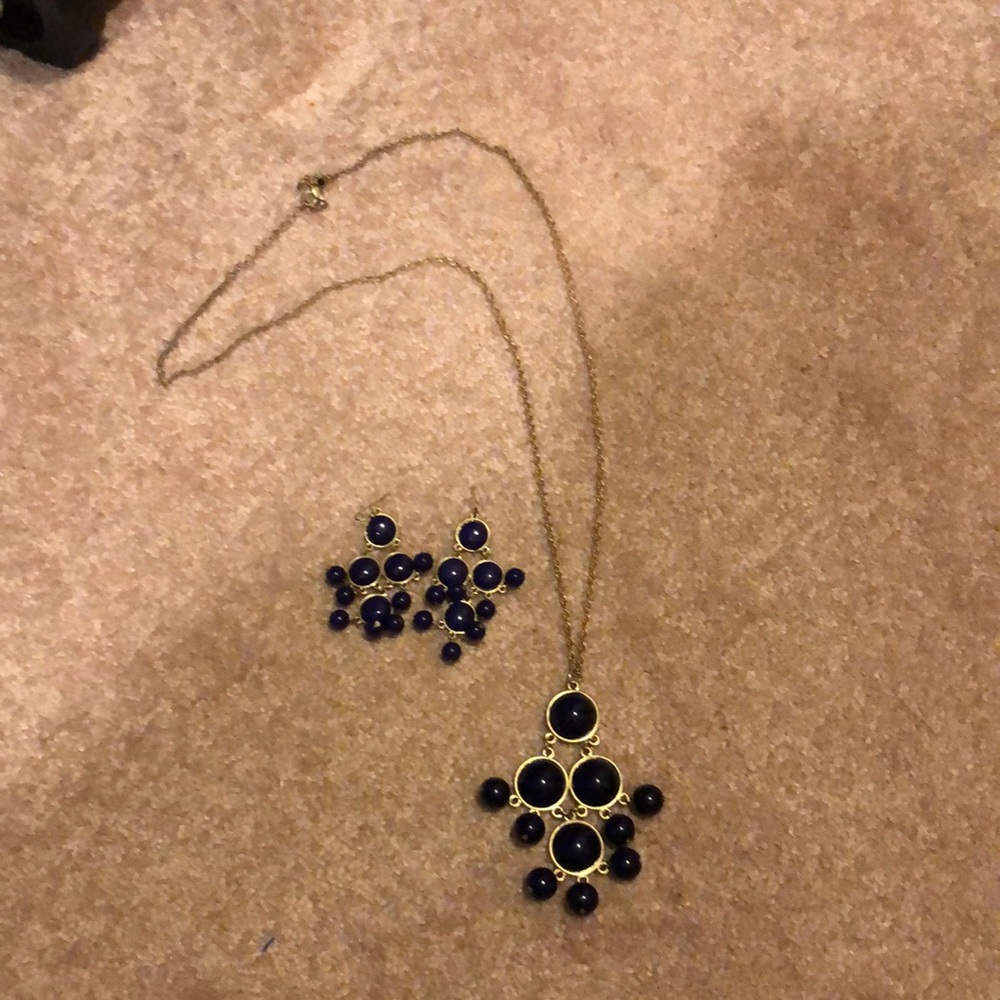 Navy blue bobble necklace with matching earrings